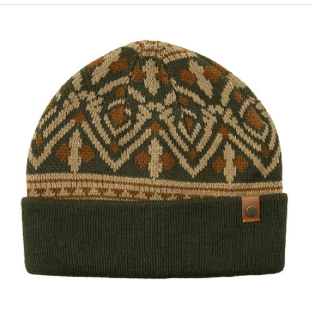 Frye Southwestern Cuffed Beanie Hat Green Brown NWT